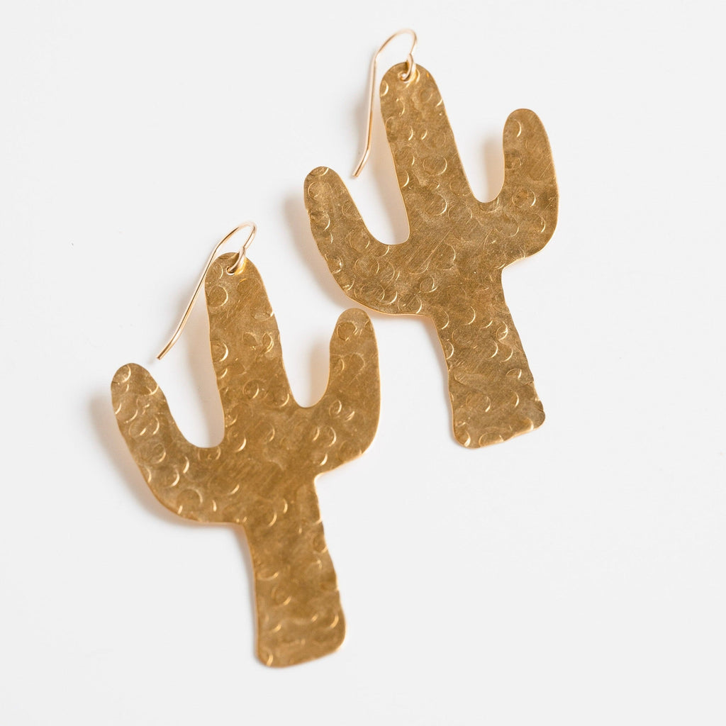 metrix jewelry brass hammered cactus earrings