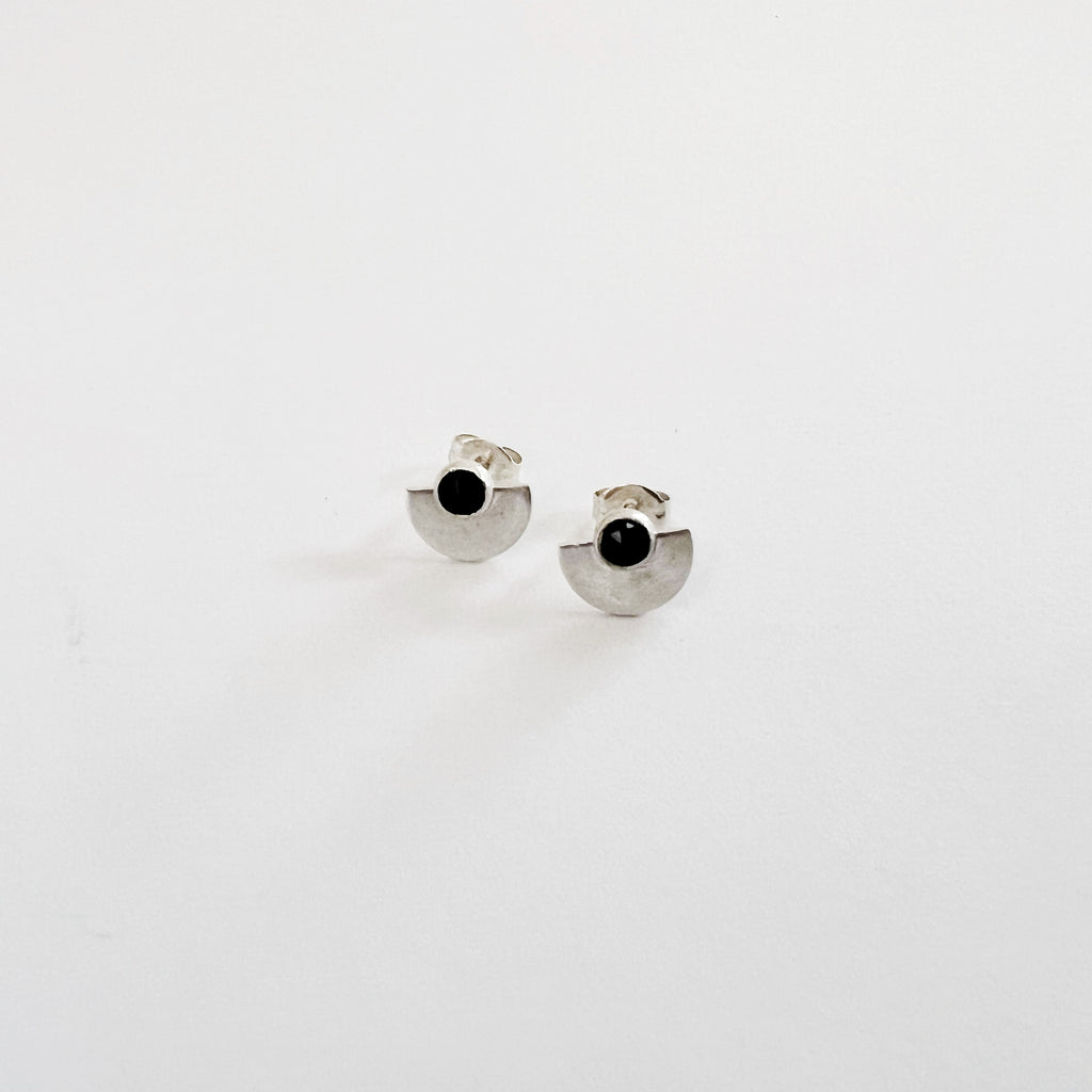 sterling silver and gemstone semi circle stud earrings