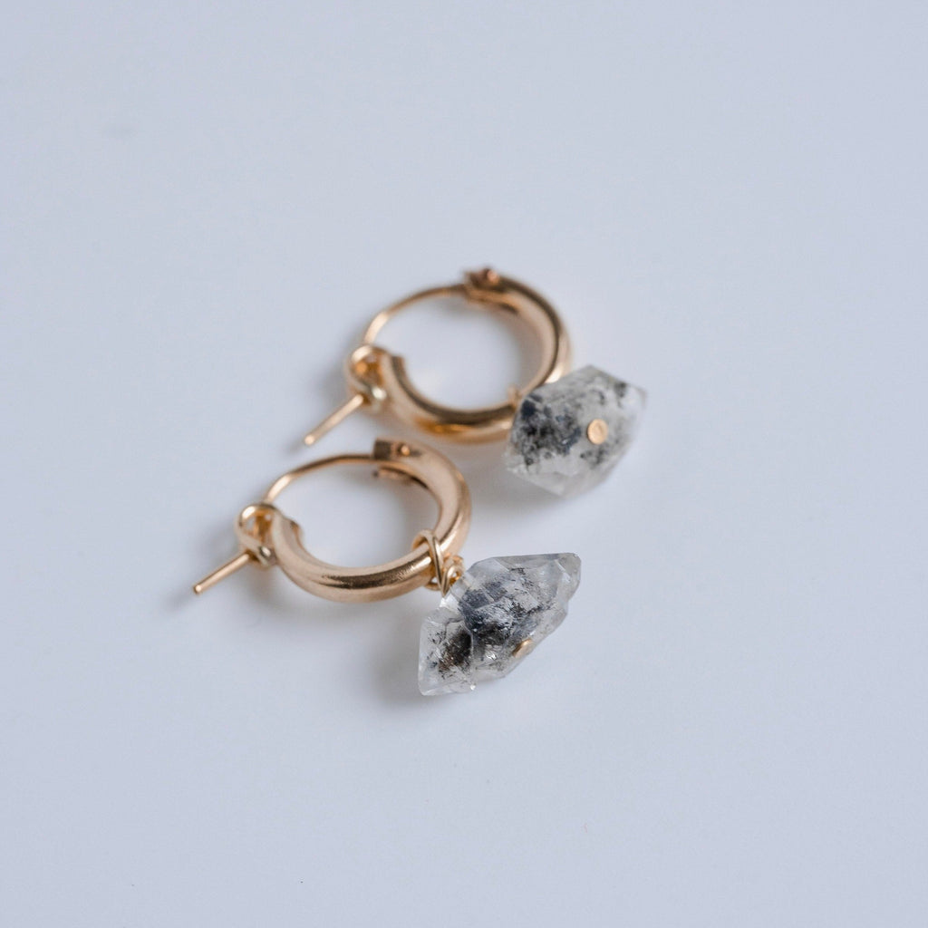 quartz gemstone huggie hoop earrings