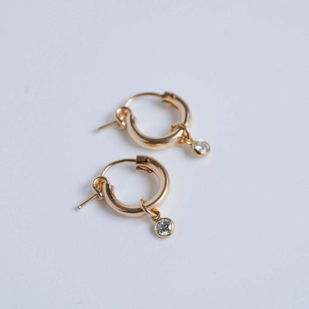 gold fill and cz huggie hoop earrings