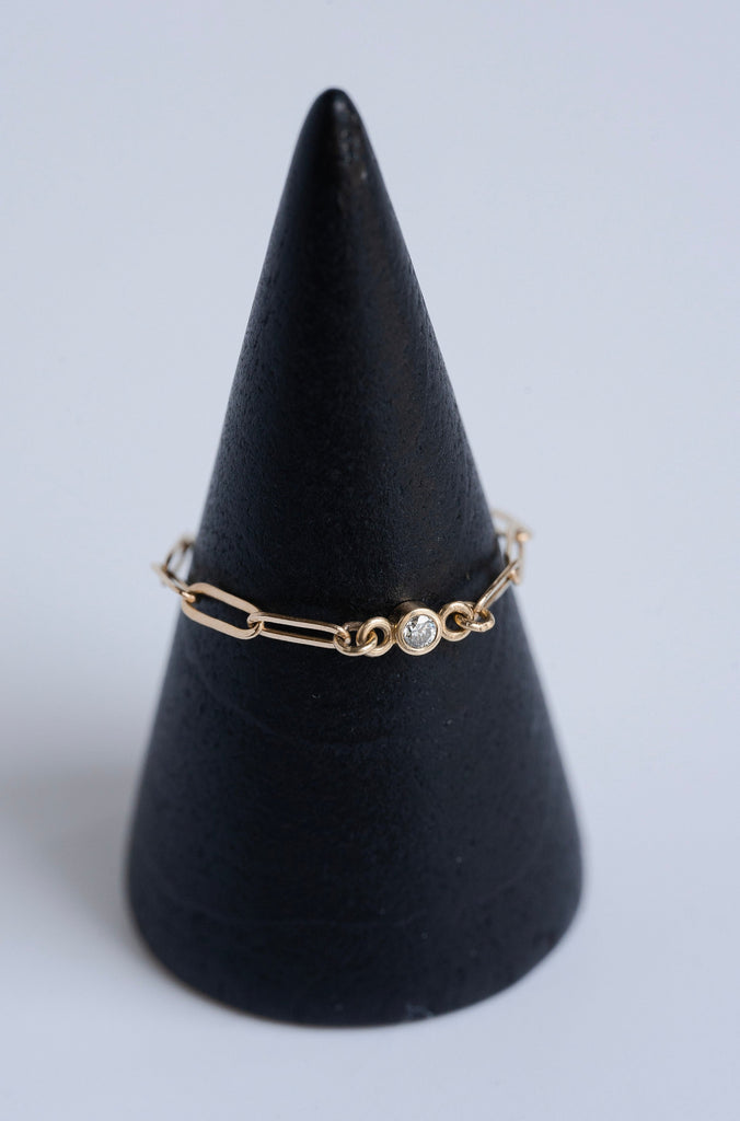 14 Karat Yellow Gold Paperclip Chain Ring with Lab Created Diamond