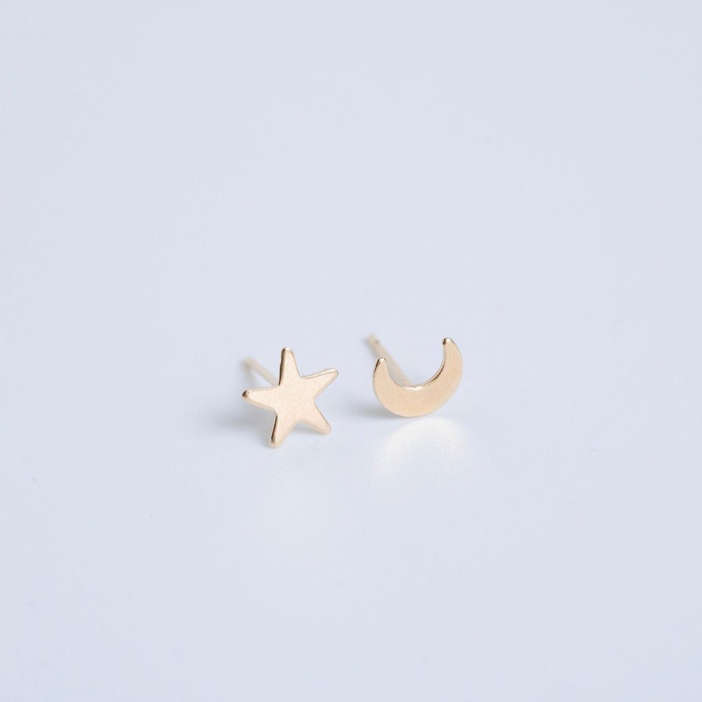 moon and star gold stud earrings