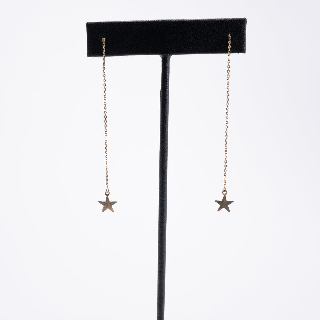 14 karat yellow gold celestial star threader chain earrings