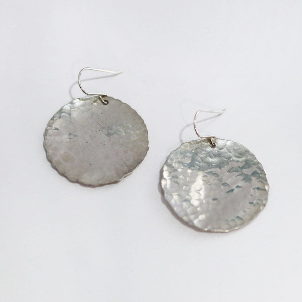 Hammered Disc Earrings in Sterling Silver / Ready to Ship