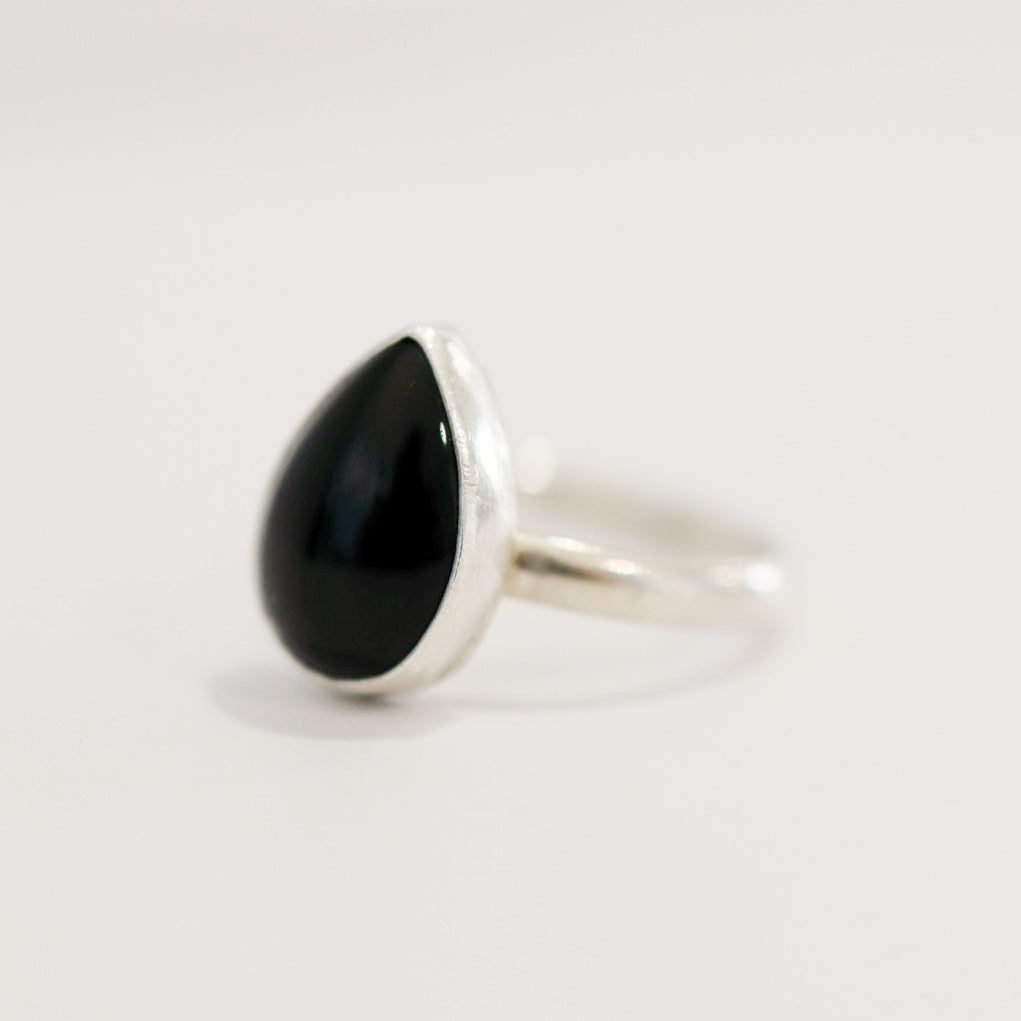 Black onyx gemstone stacking ring in sterling silver 