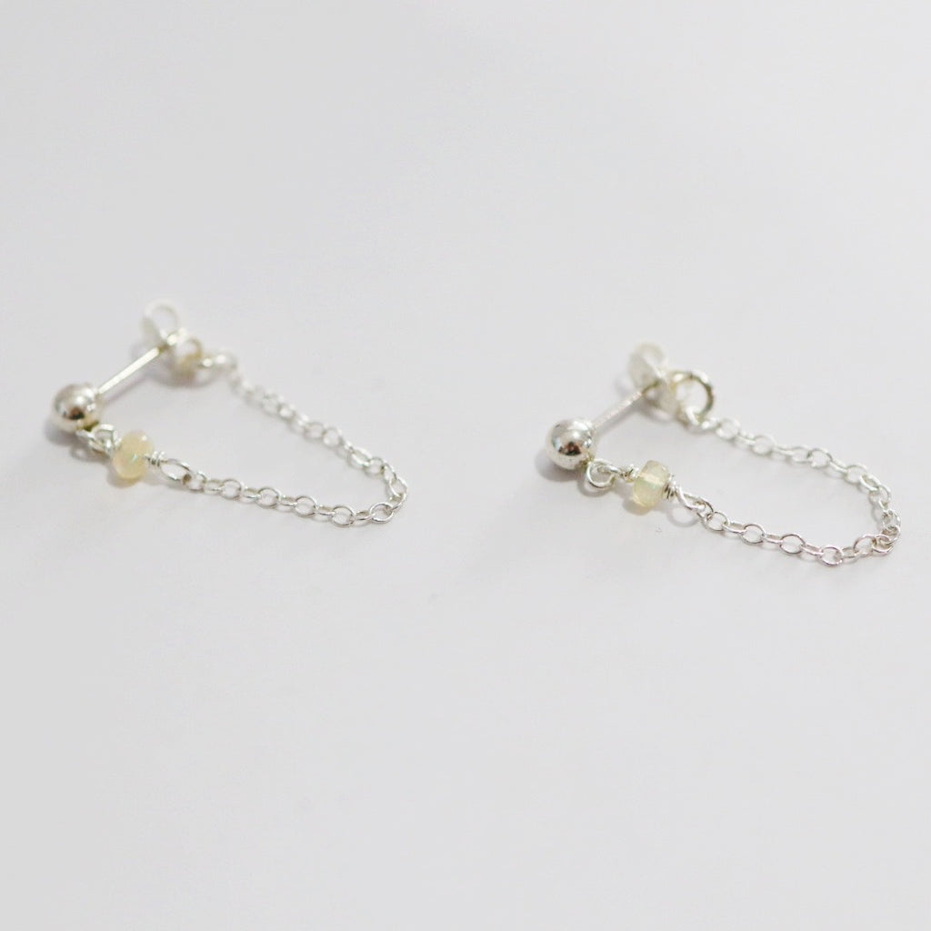 Gemstone Chain Drop Stud Earrings - Ethiopian Opal / Ready to Ship