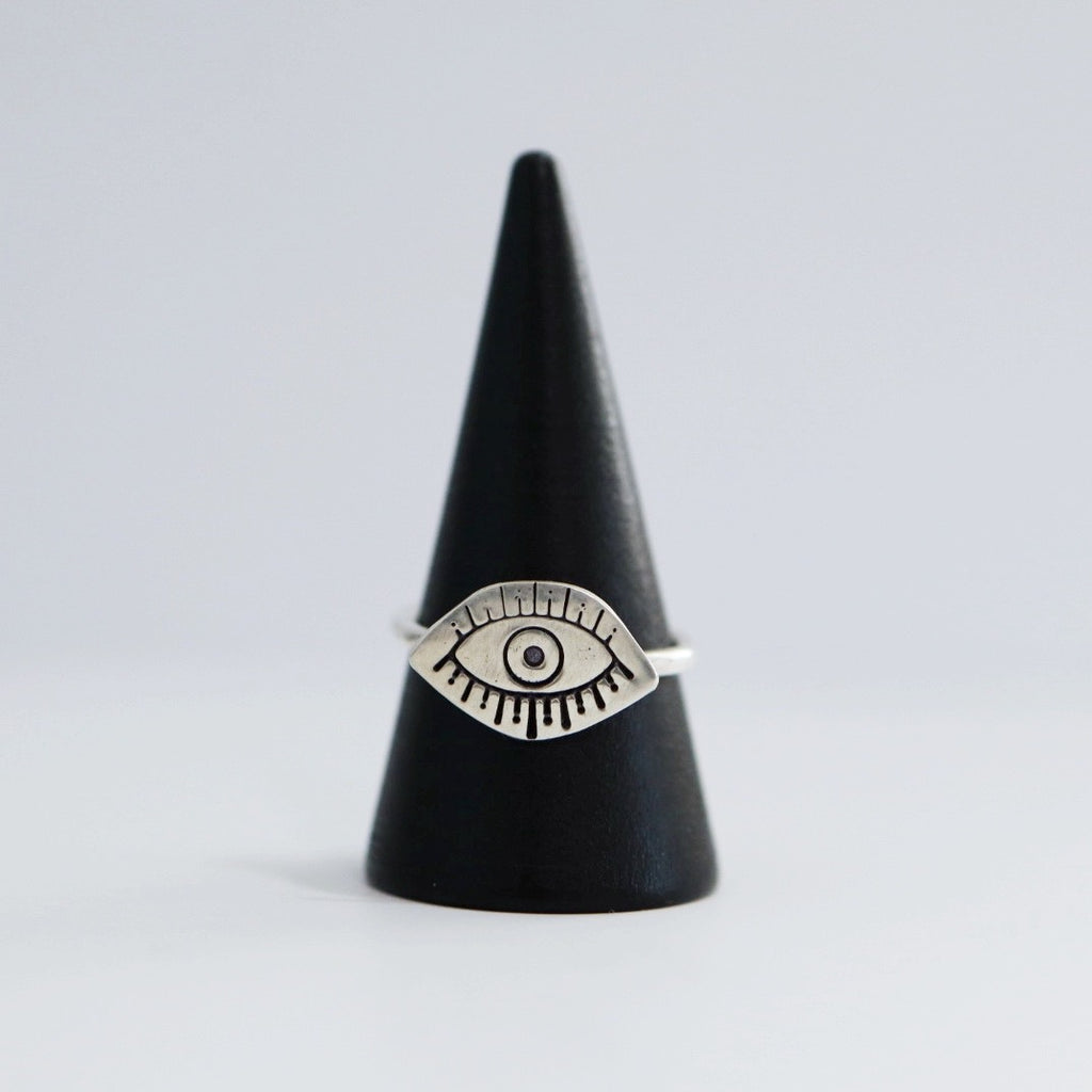 Evil Eye Statement Ring in Sterling Silver / Ready to Ship Size 8