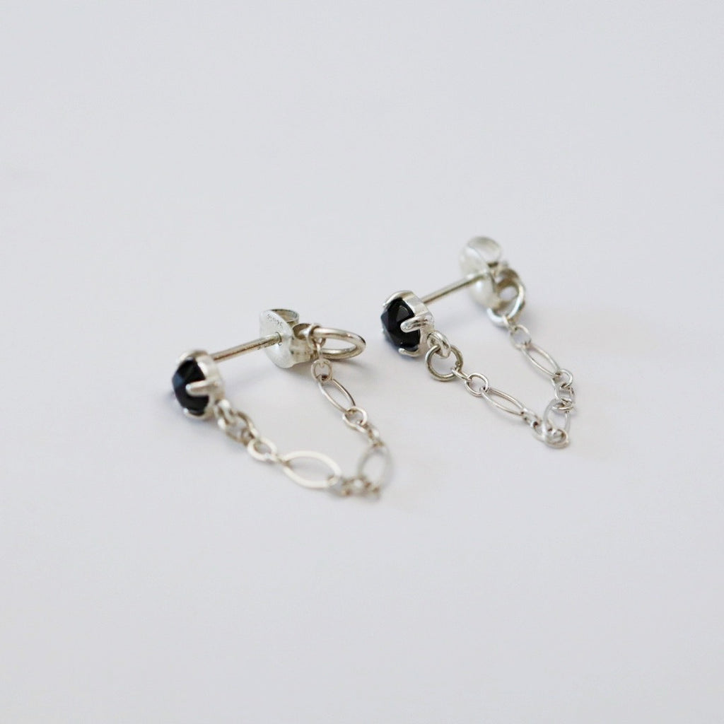 Sterling Silver Gemstone Chain Drop Earrings  - Opal or Black Spinel / ready to ship