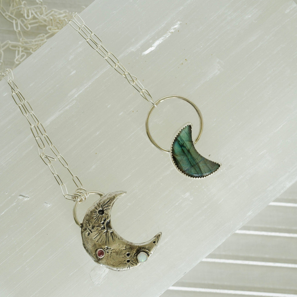 sterling silver gemstone moon necklaces