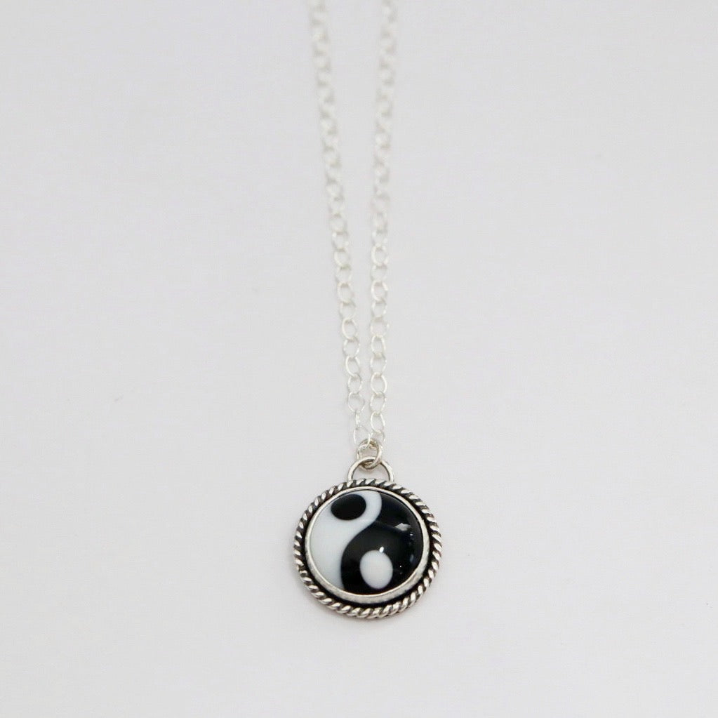 Black and White Peace Sign Necklace in Sterling Silver / Ready to Ship