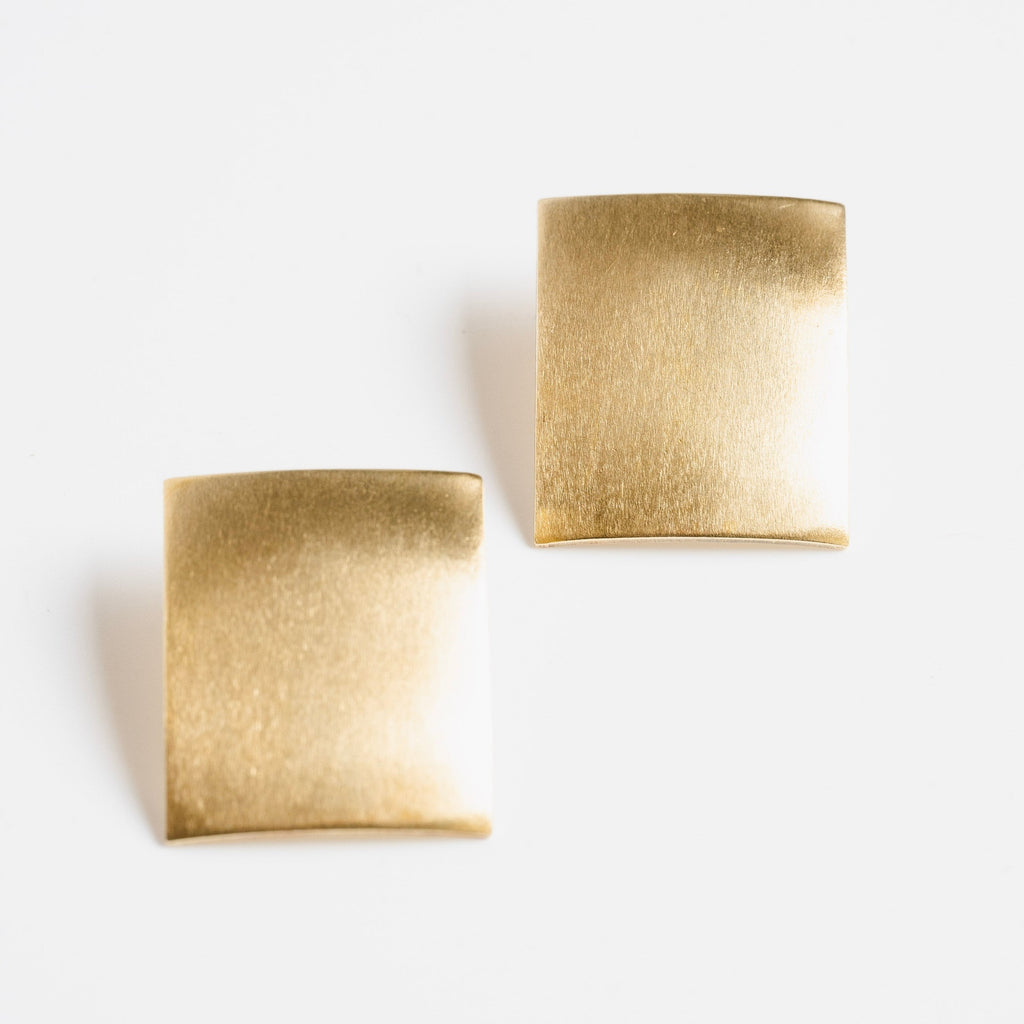 Brass Rectangle Stud Earrings
