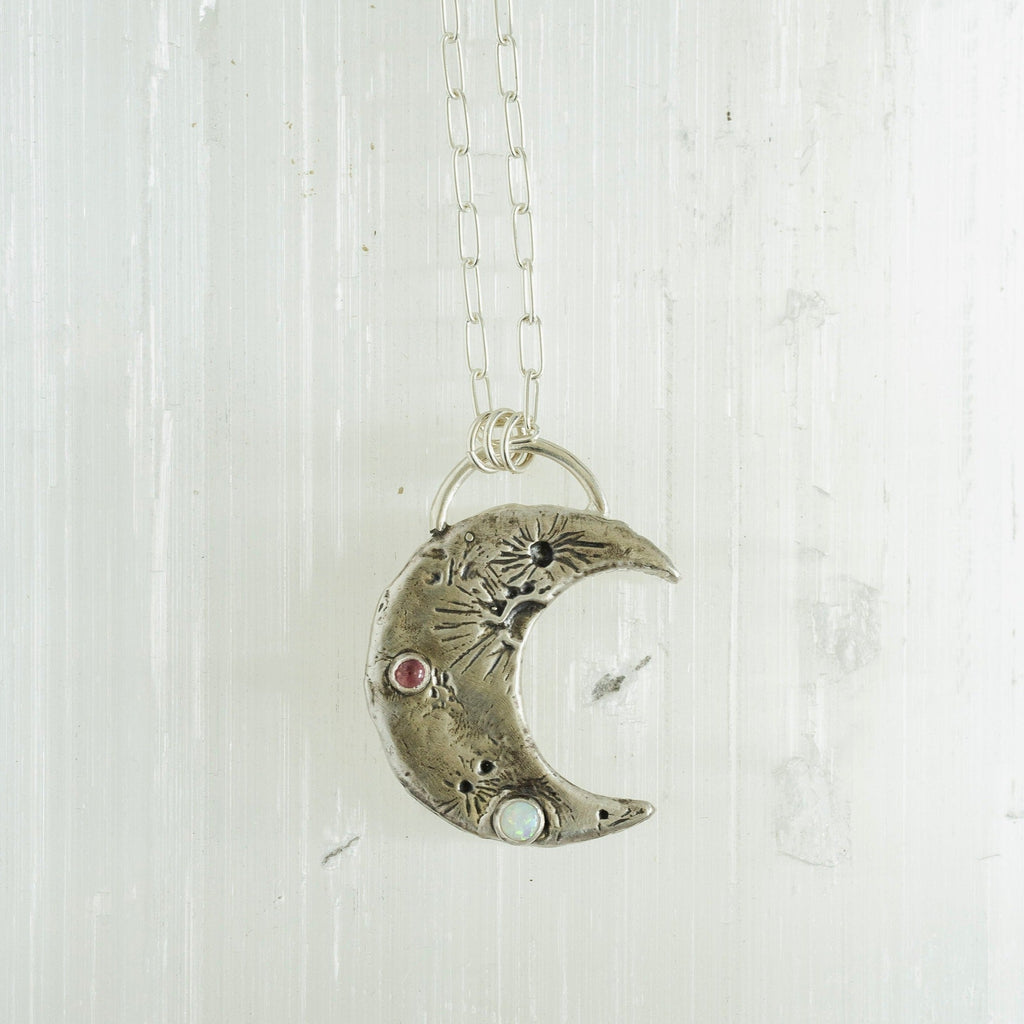 gemstone moon necklace in sterling silver