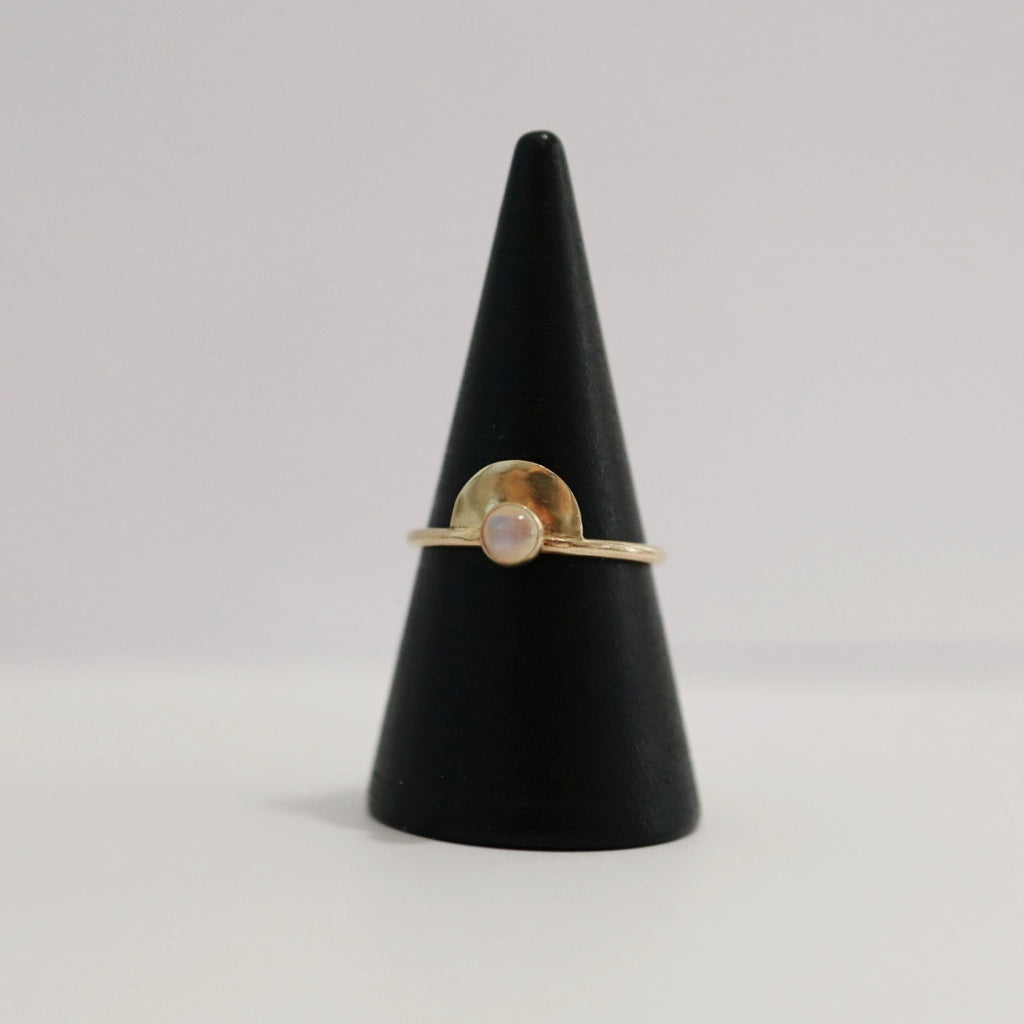Semi Circle Gemstone Ring in 14 Karat Yellow Gold / Moonstone / Ready To Ship Size 6