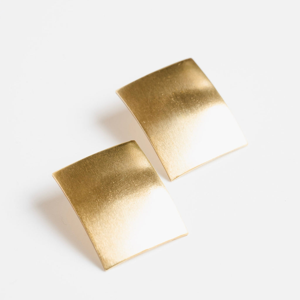 large rectangle brass stud earrings - metrix jewelry 