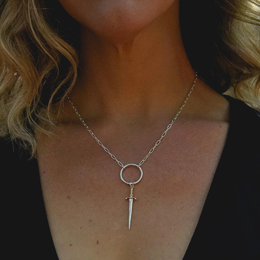 Sword Dagger Necklace in Sterling Silver; Unisex Necklace / ready to ship