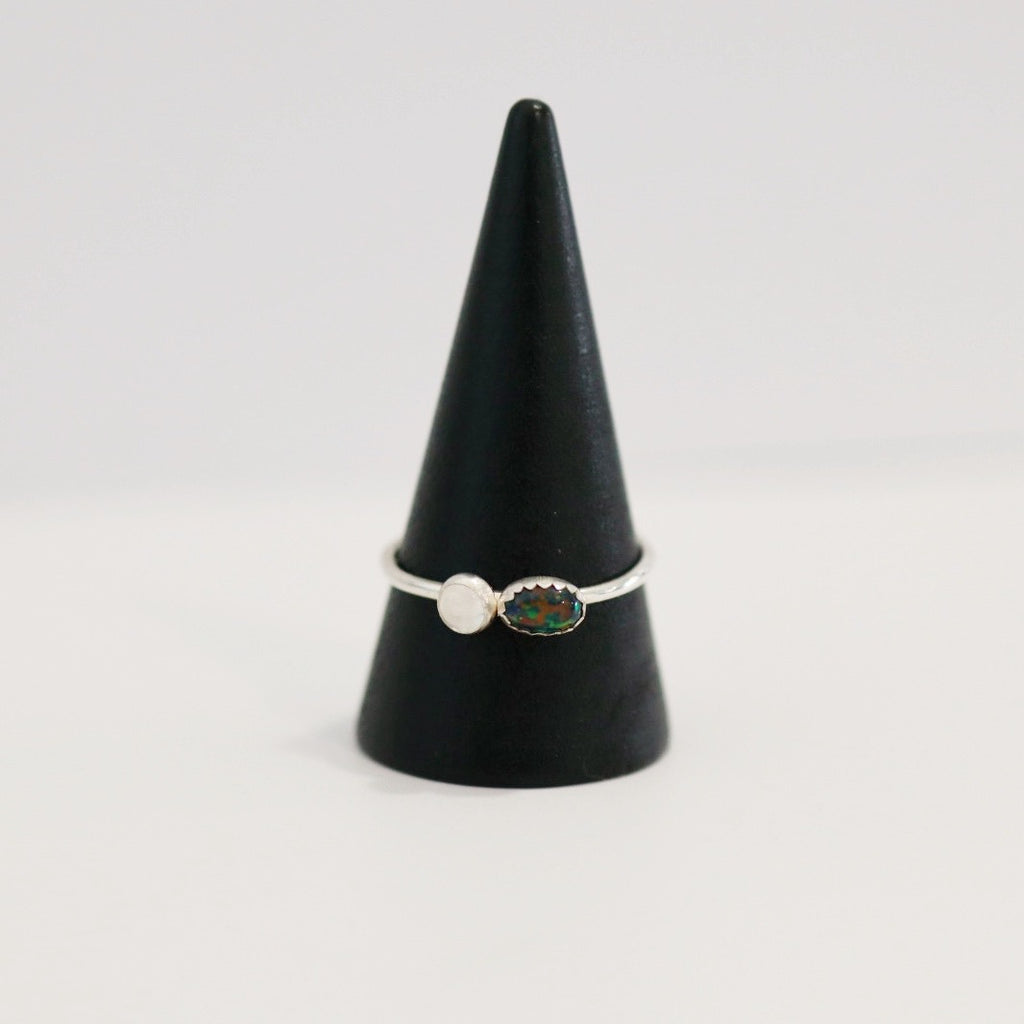 Double Gemstone Stacking Ring in Sterling Silver / Opal and Moonstone / READY to ship sizes 7,8