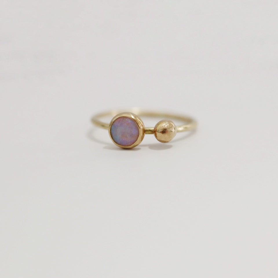 Gemstone Ball Stacking Ring in 14 Karat Yellow Gold and Opal / Ready to Ship 7.5