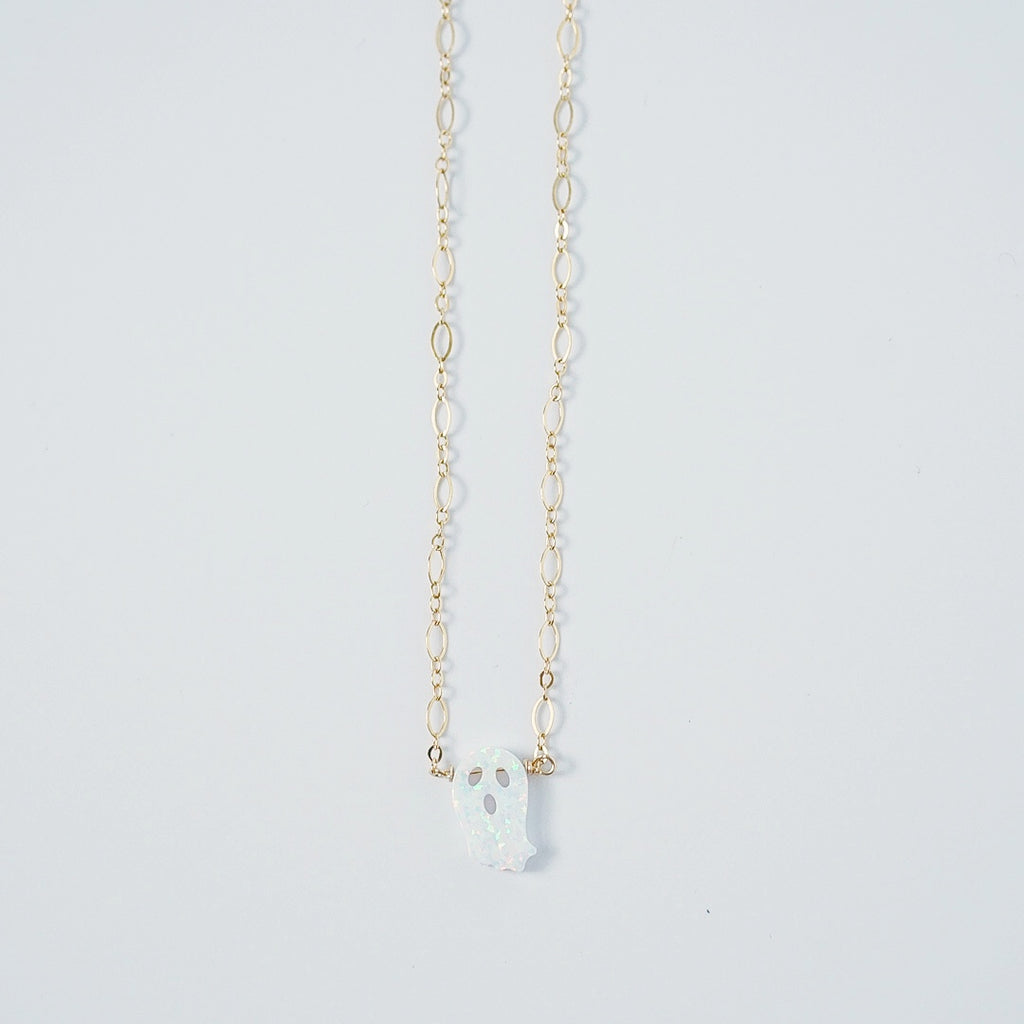 opal ghost layering necklace - halloween jewelry