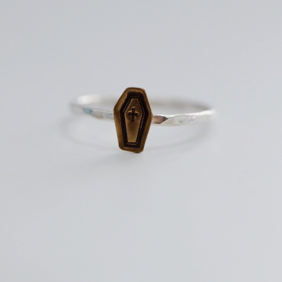 Dainty Coffin Stacking Ring in Mixed Metal