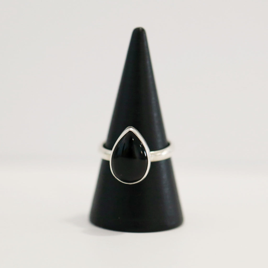 Onyx Teardrop Gemstone Stacking Ring / Size 9 / Ready to Ship