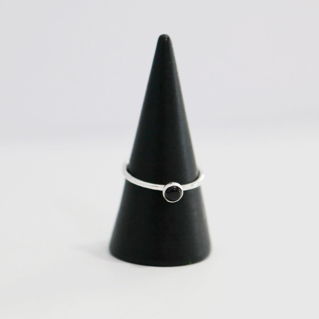 Black Onyx Gemstone Stacking Ring in Sterling Silver