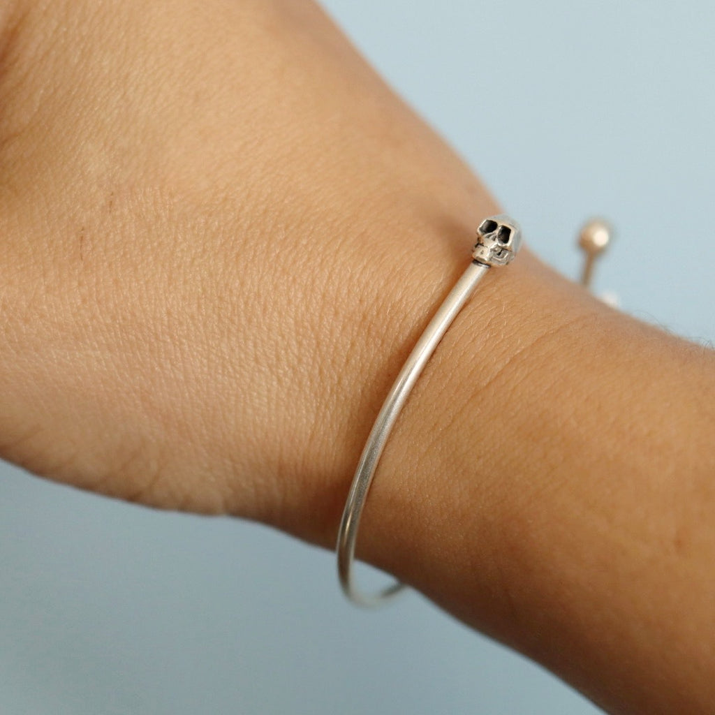 Petite Skull Cuff Bracelet in Sterling Silver