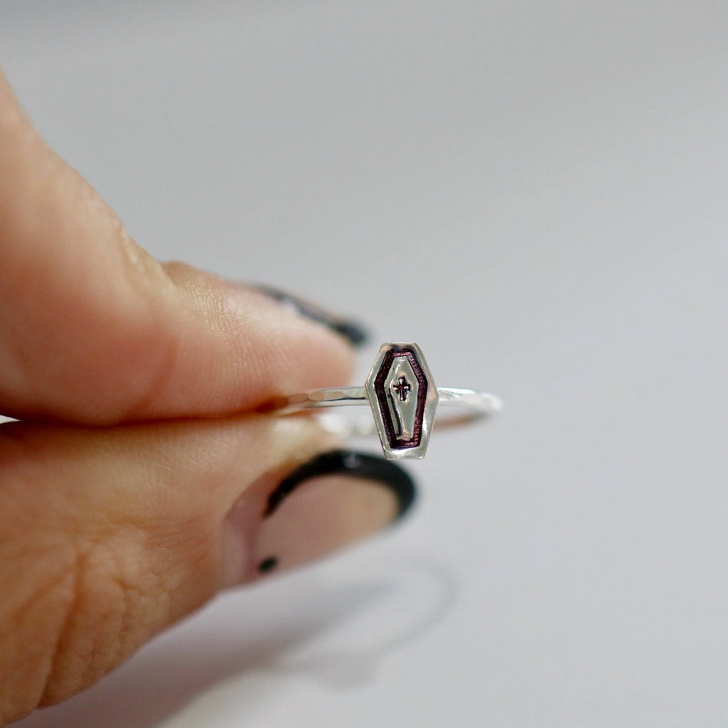 Dainty Sterling Silver Coffin Stacking Ring