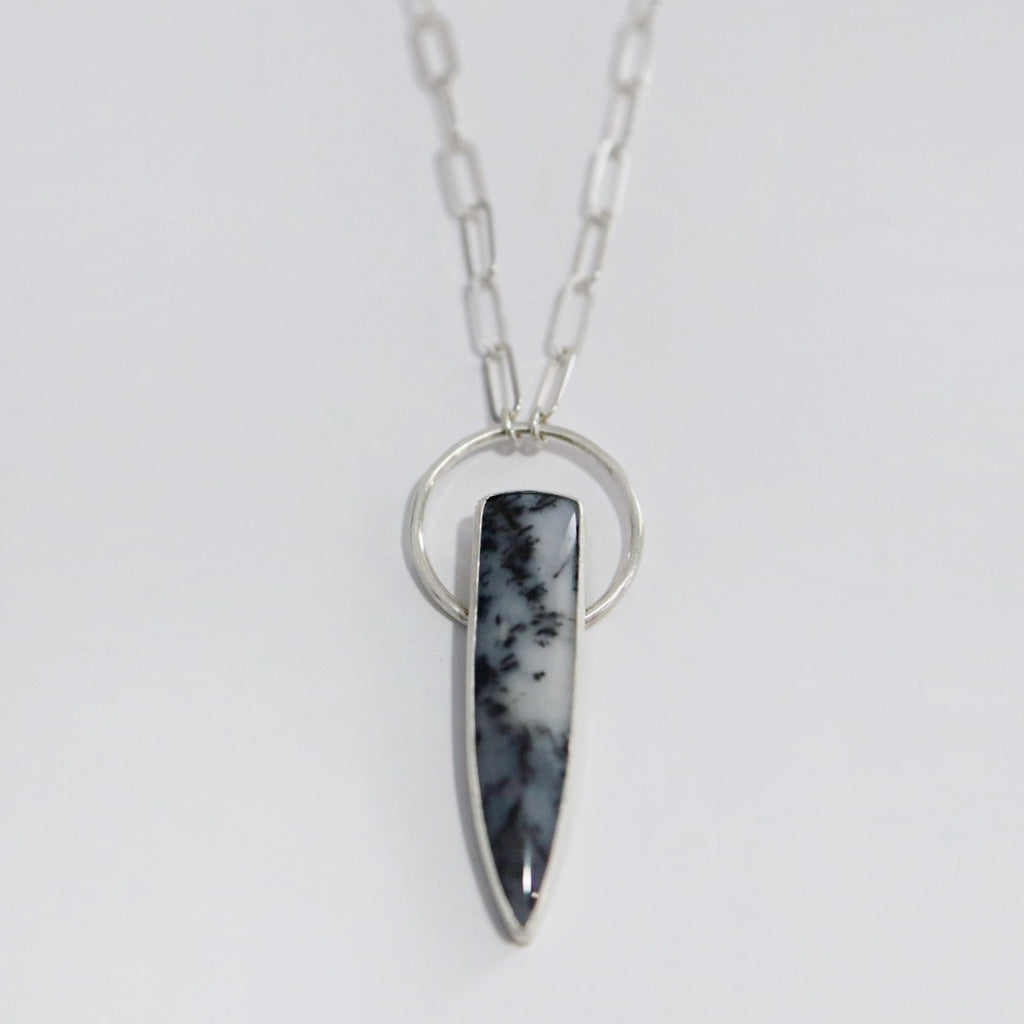 Dendritic Agate Warrior Necklace in Sterling Silver / Ready to ship