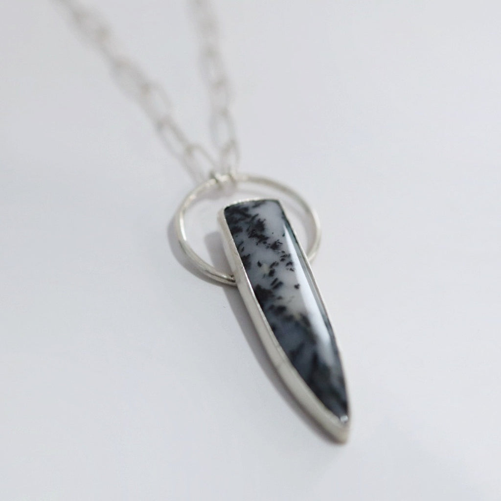 Dendritic Agate Warrior Necklace in Sterling Silver / Ready to ship
