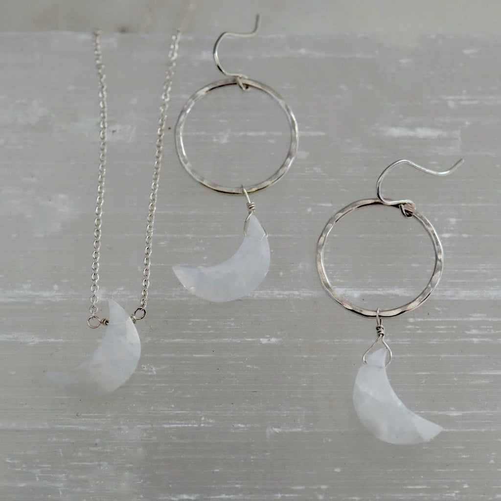 Moonstone Moon Gemstone Necklace - Choose Your Metal / ready to ship
