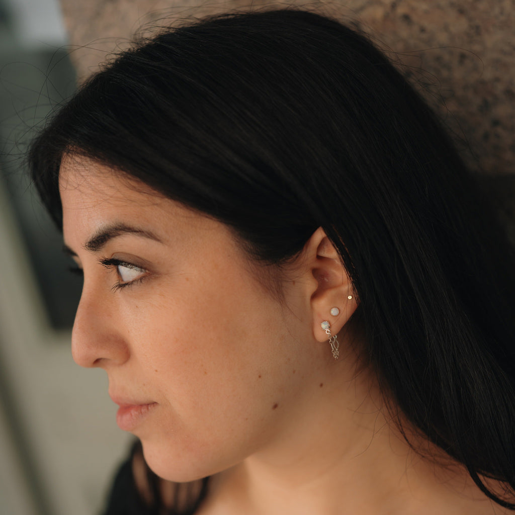 Sterling Silver Gemstone Chain Drop Earrings  - Opal or Black Spinel / ready to ship