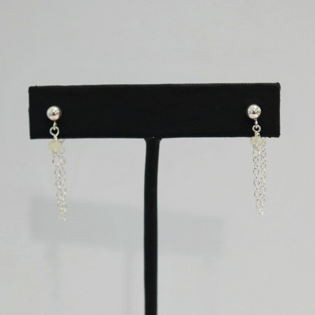 Gemstone Chain Drop Stud Earrings - Ethiopian Opal / Ready to Ship