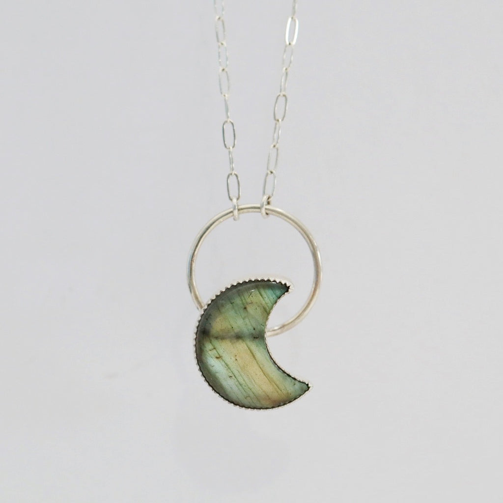 Labradorite Moon Necklace in Sterling Silver / Ready to ship