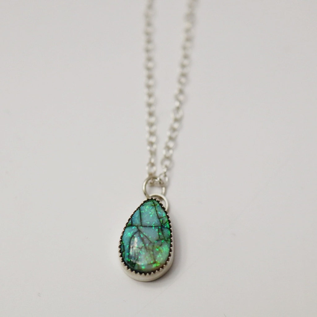 Tear drop opal necklace in sterling silver