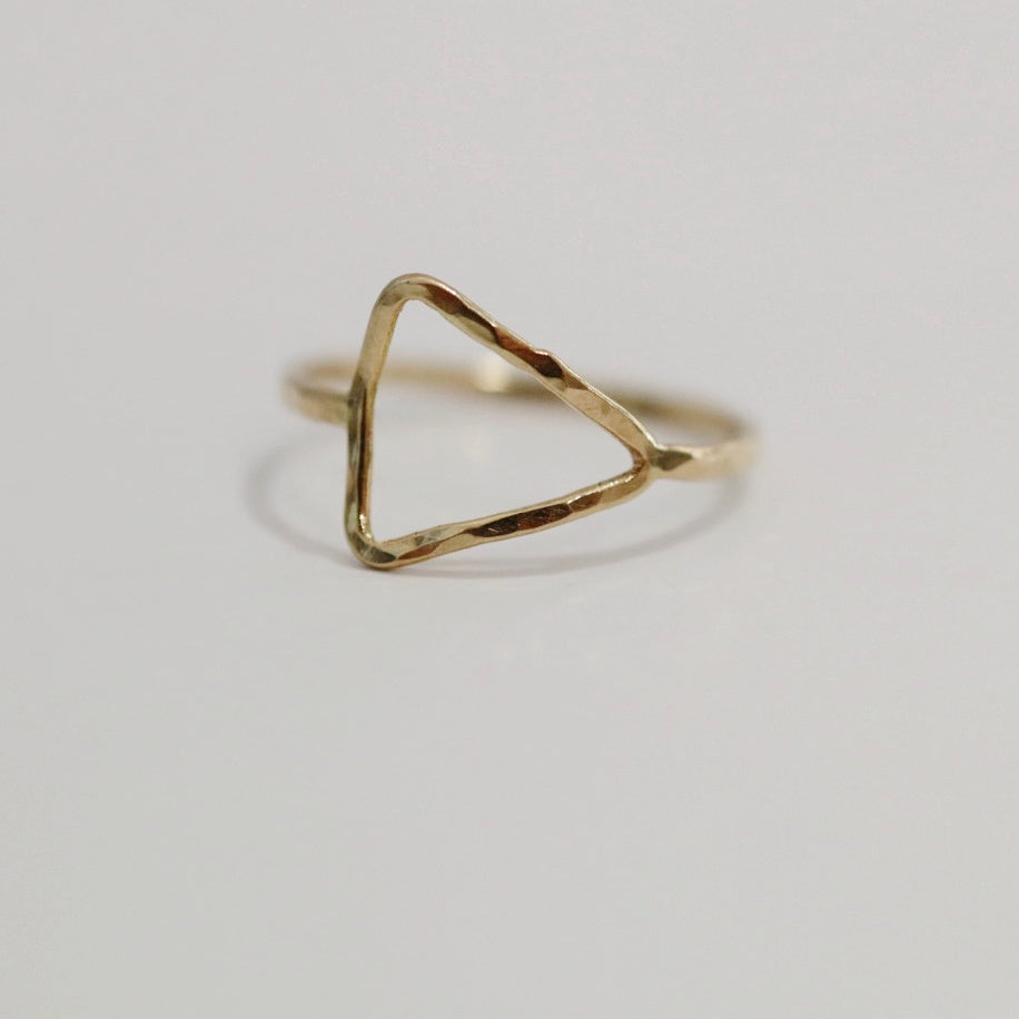 Open Triangle Geometric Ring in 14 Karat Yellow Gold / ready to ship / size 8