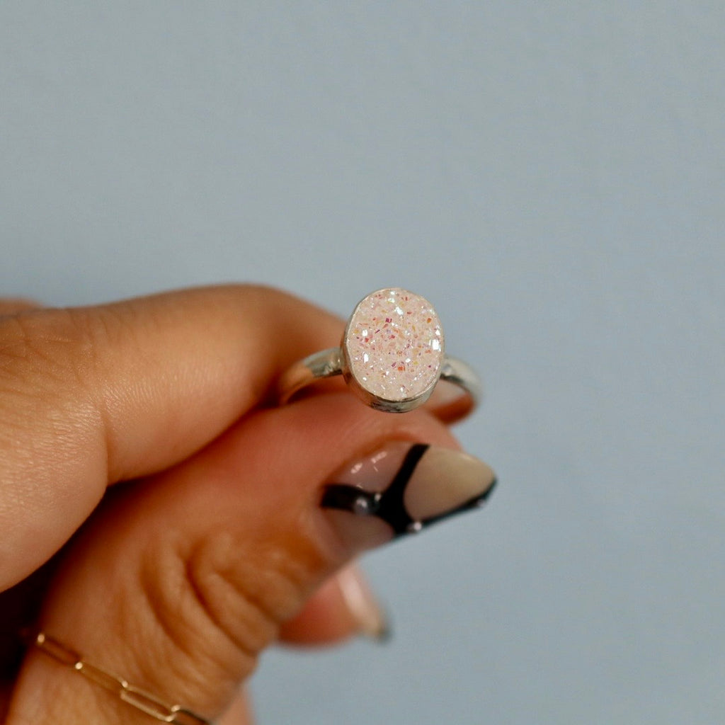 Druzy Gemstone and Sterling Silver Ring / Ready to Ship size 6.25