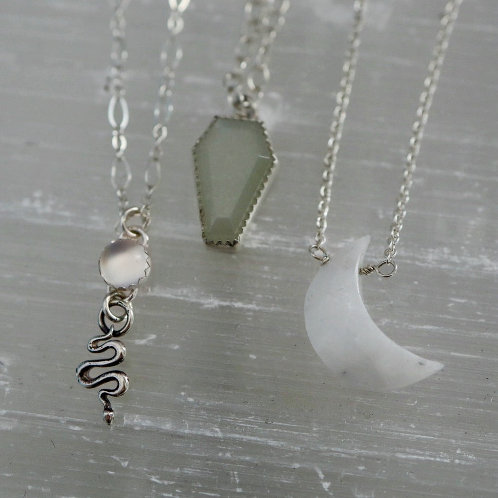 Mini Gemstone Coffin Necklace in Sterling Silver / Ready to ship in Labradorite and Moonstone