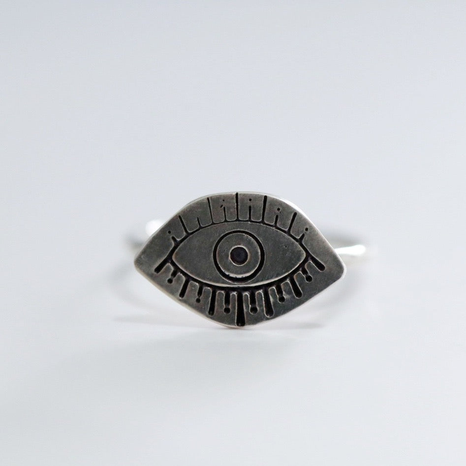Evil Eye Statement Ring in Sterling Silver / Ready to Ship Size 8
