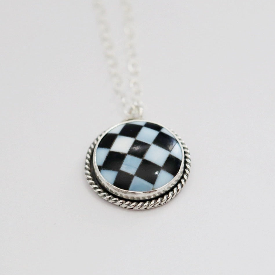 Black and White Checkered Gemstone Necklace in Sterling Silver / Ready to Ship