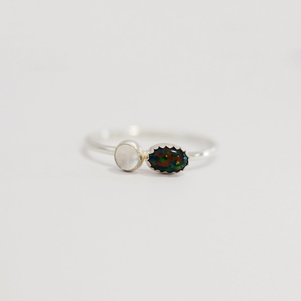 Double Gemstone Stacking Ring in Sterling Silver / Opal and Moonstone / READY to ship sizes 7,8