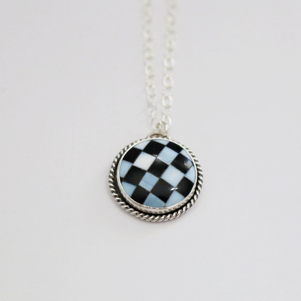 Black and White Checkered Gemstone Necklace in Sterling Silver / Ready to Ship