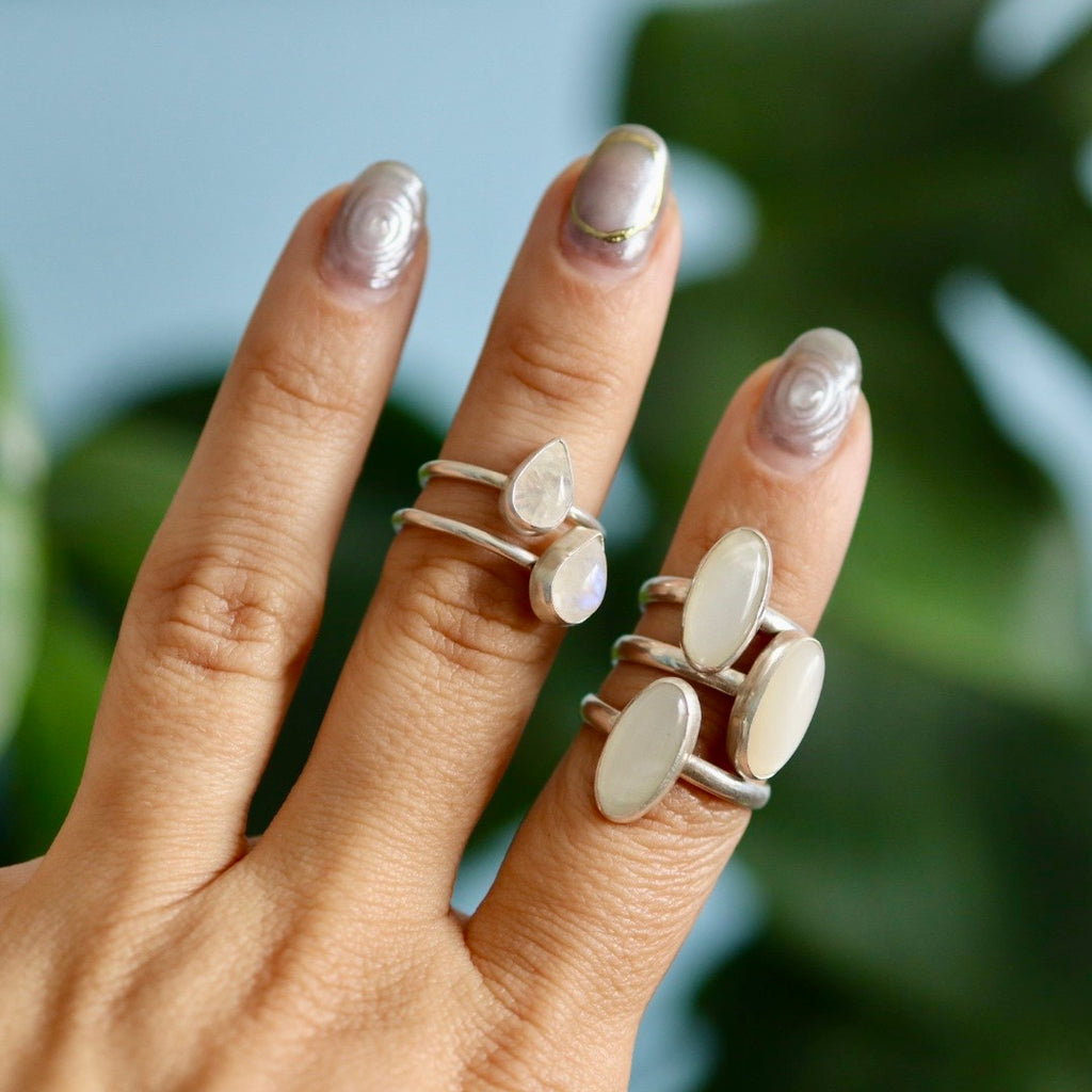 Oval Moonstone Gemstone Ring / Ready to ship sizes 5.5, 7, and 8
