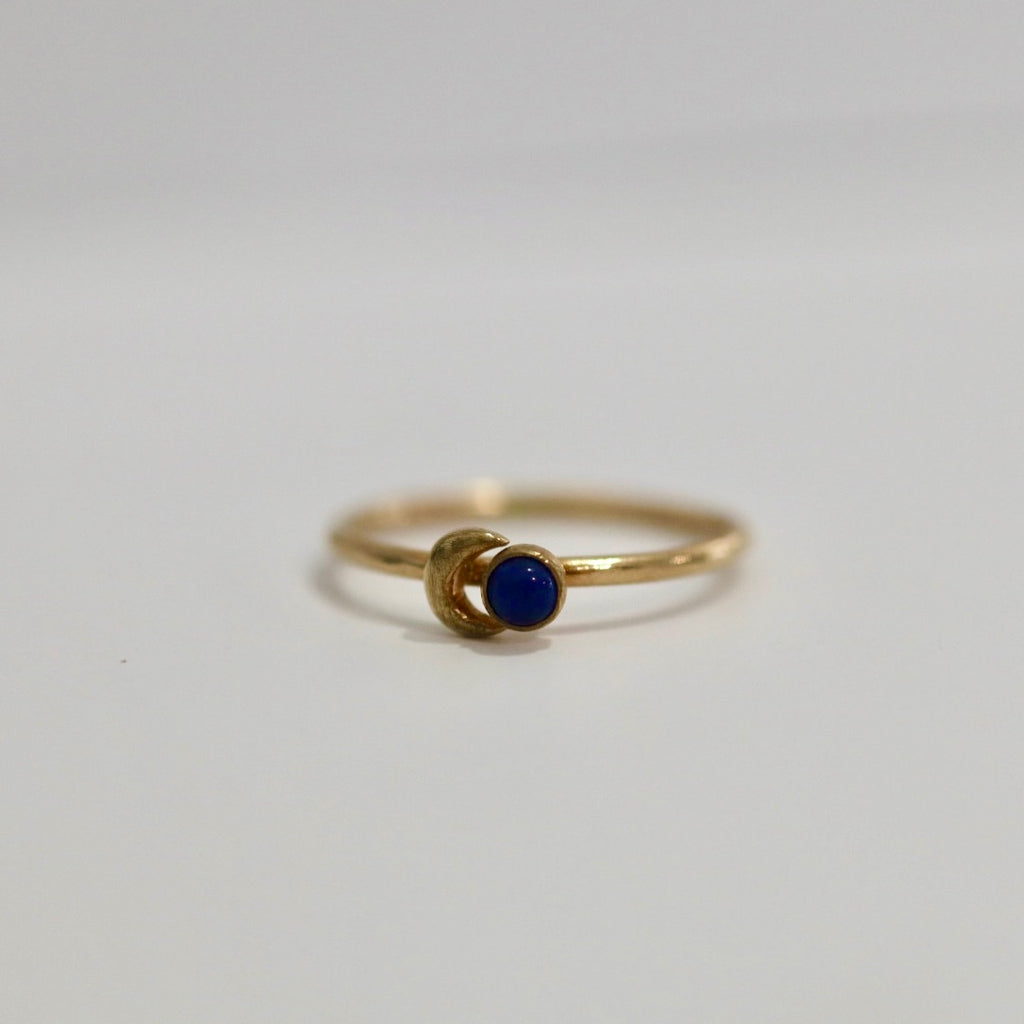 Crescent Moon and Lapis Stacking Ring in 14k Yellow Gold / ready to ship / size 6