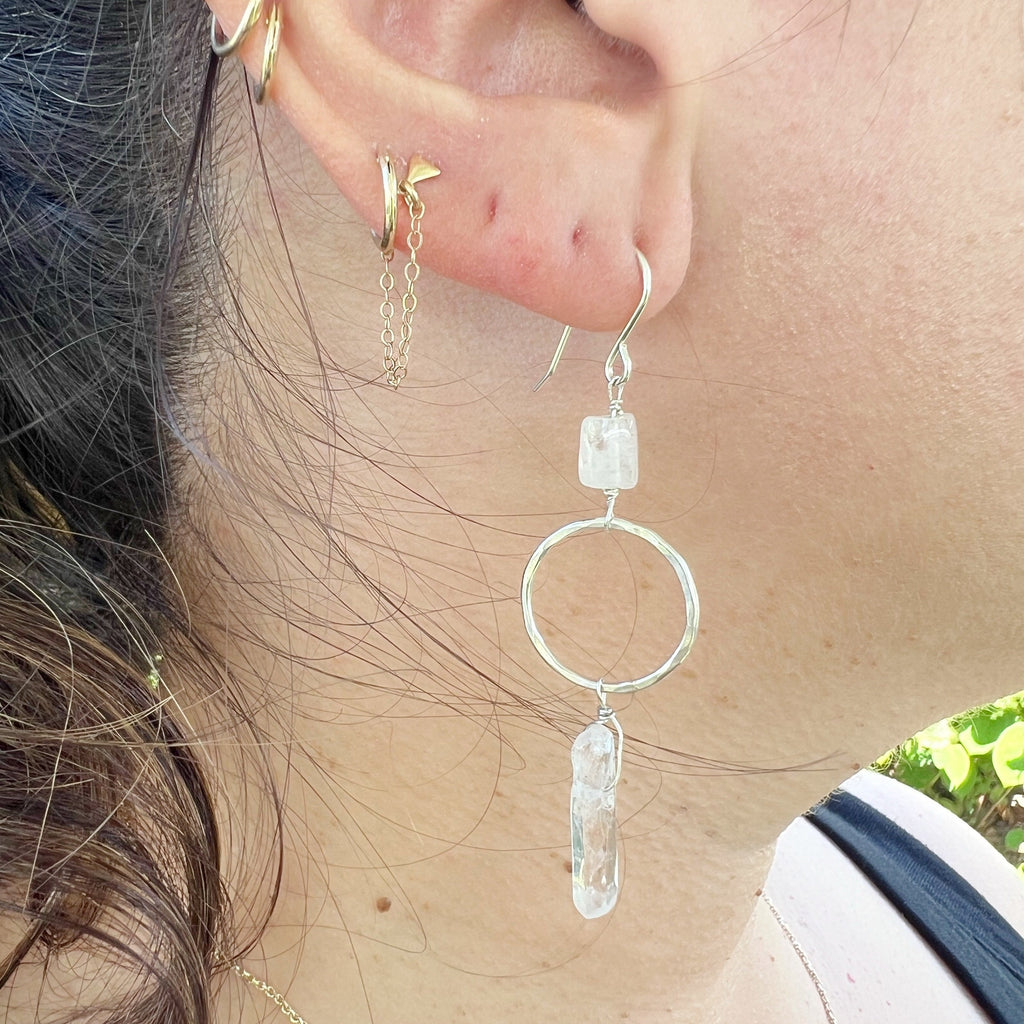 Sterling Silver Gemstone Earrings - Quartz and Moonstone / ready to ship