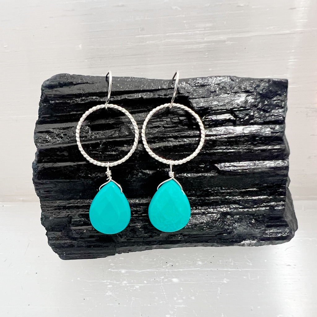 Turquoise and Sterling Silver Gemstone Drop Earrings / ready to ship