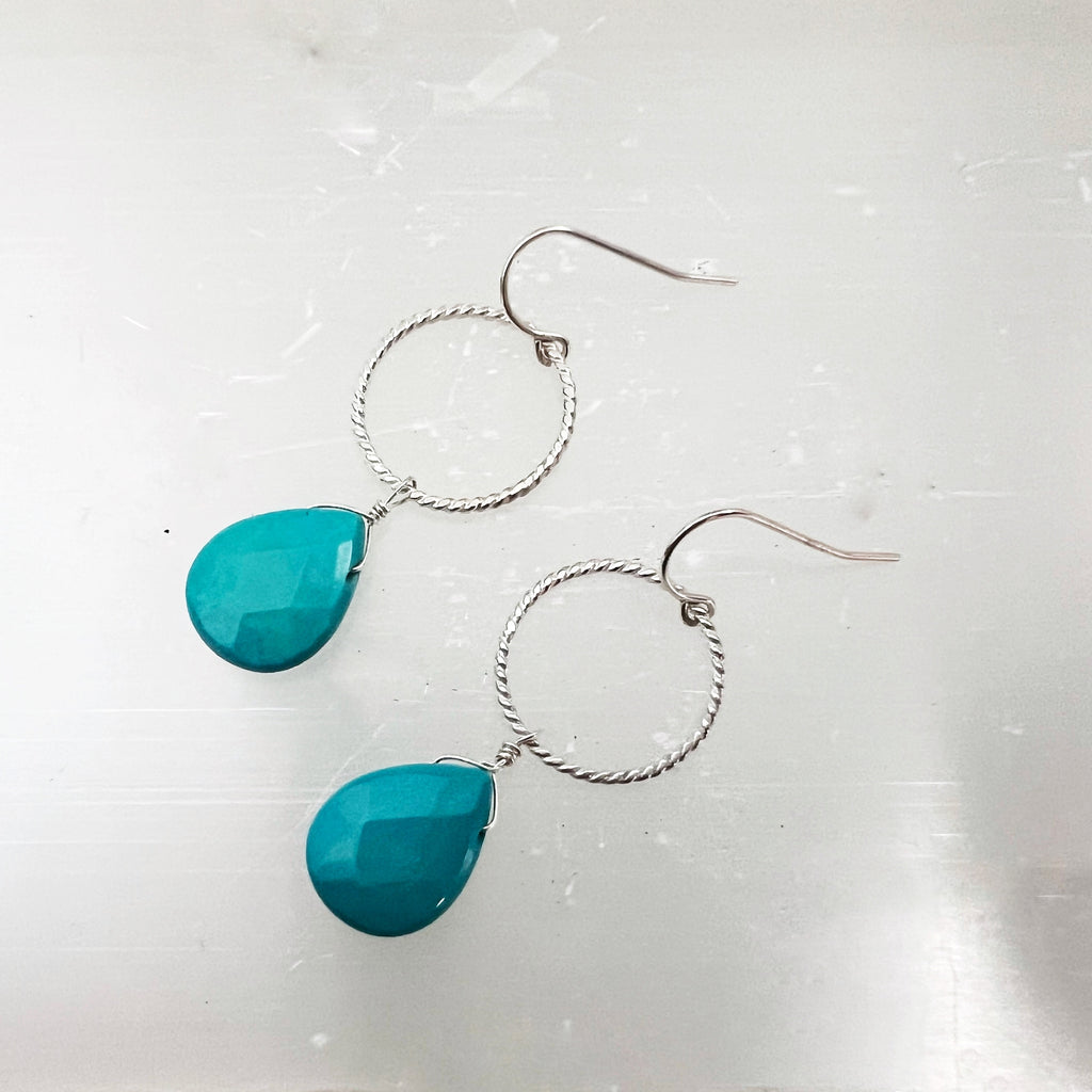 Turquoise and Sterling Silver Gemstone Drop Earrings / ready to ship