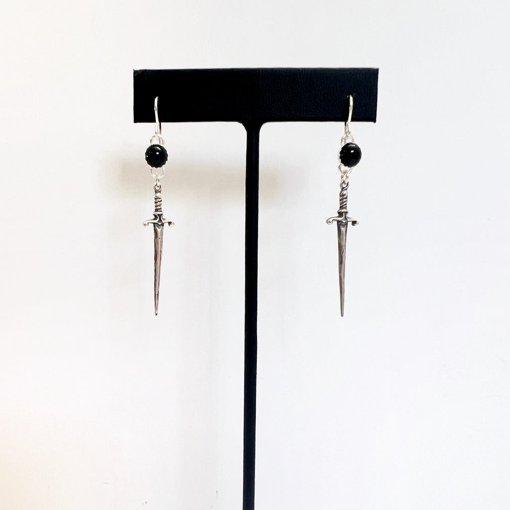 Gemstone Sword Earrings in Sterling Silver