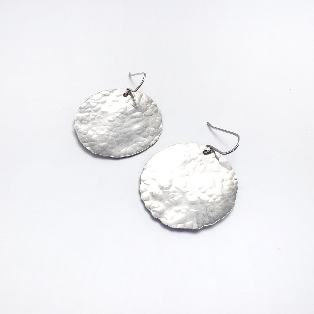 Hammered Disc Earrings in Sterling Silver / Ready to Ship