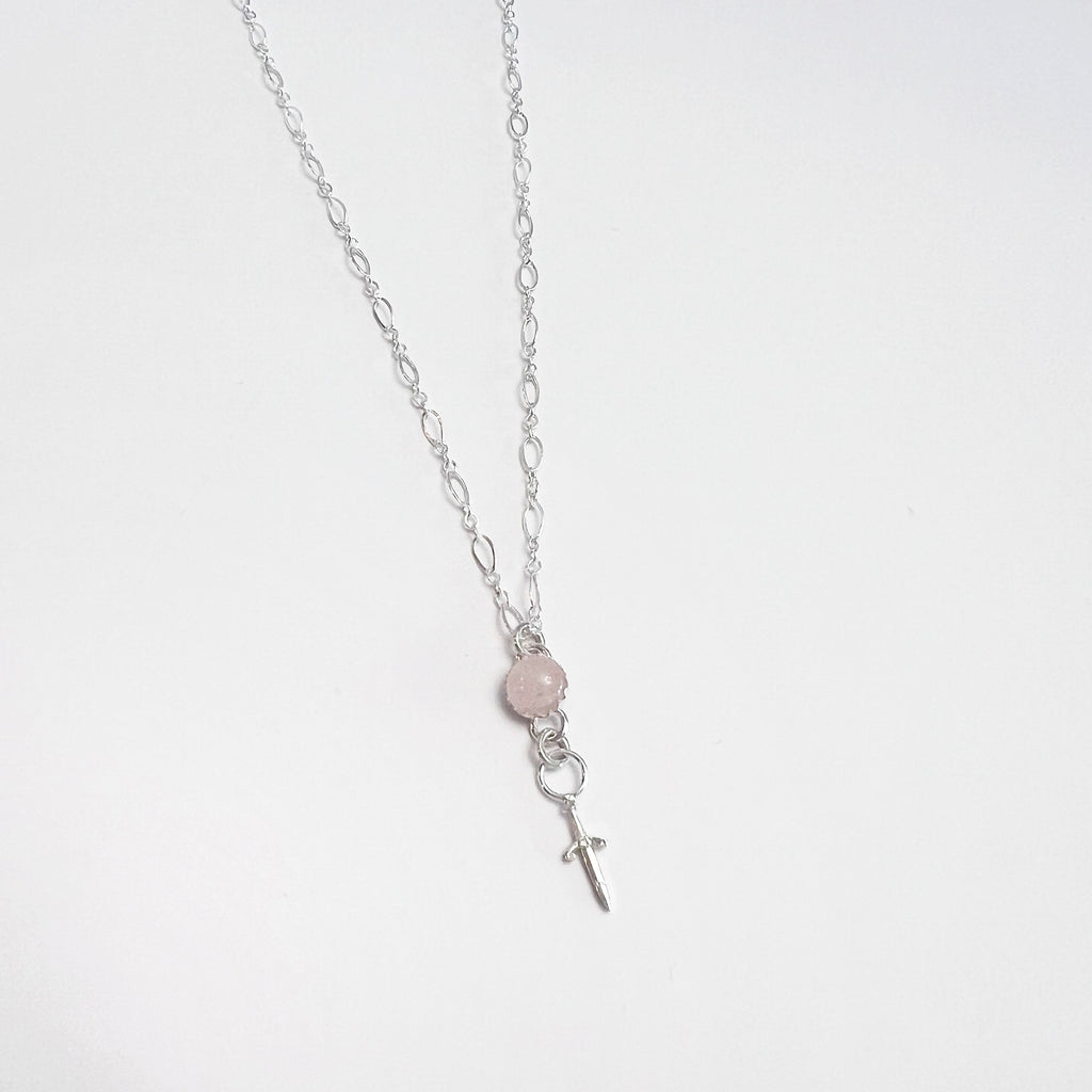 Rose Quartz, Mini Dagger, and Sterling Silver Charm Necklace