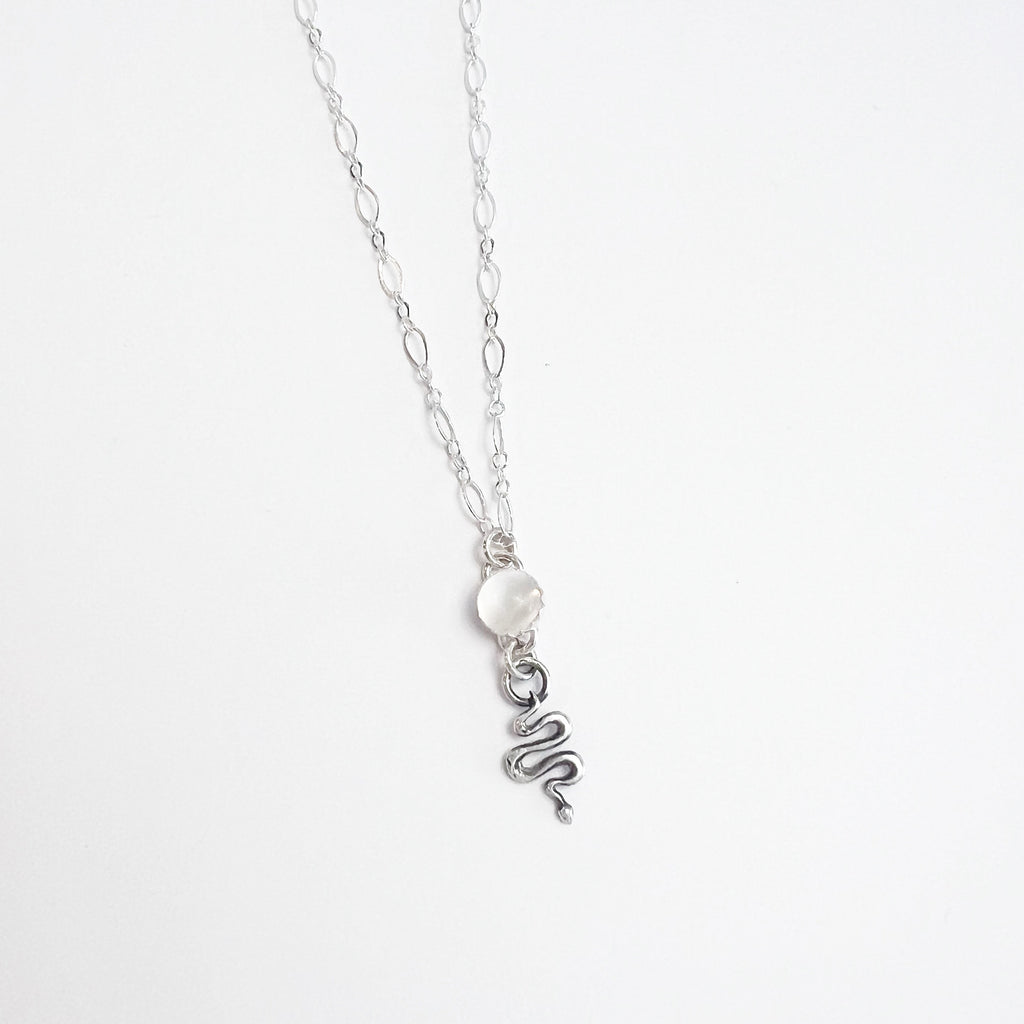 Moonstone and Snake Necklace in Sterling Silver